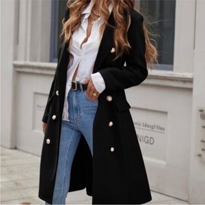 Classic Black Button Up Long Jacket Coat